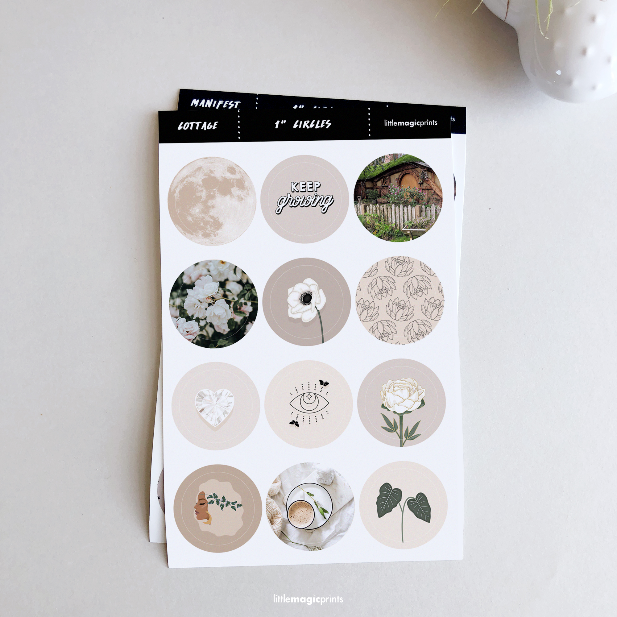 cottage aesthetic 1 circle sticker sheet little magic prints
